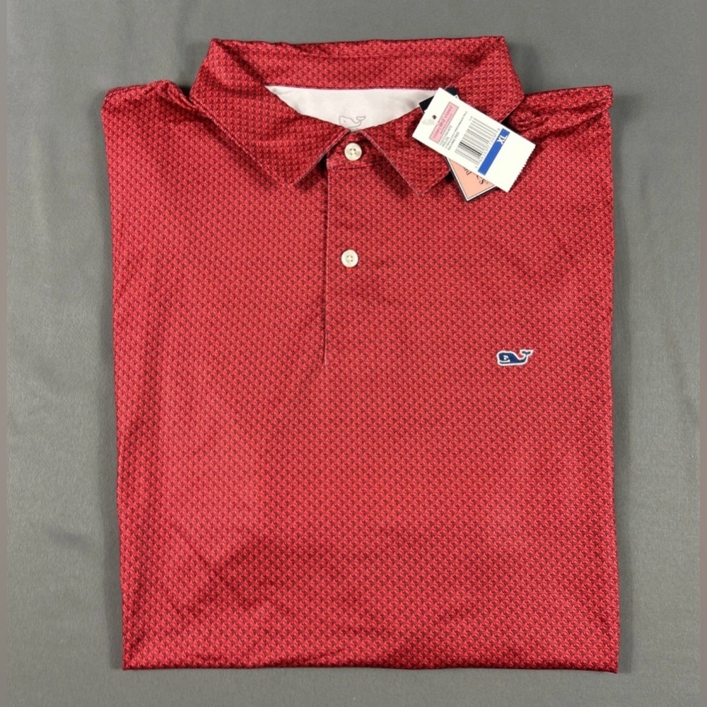 Vineyard Vines Golf Shirt Polo Micro Whale Print XL Red Polyester